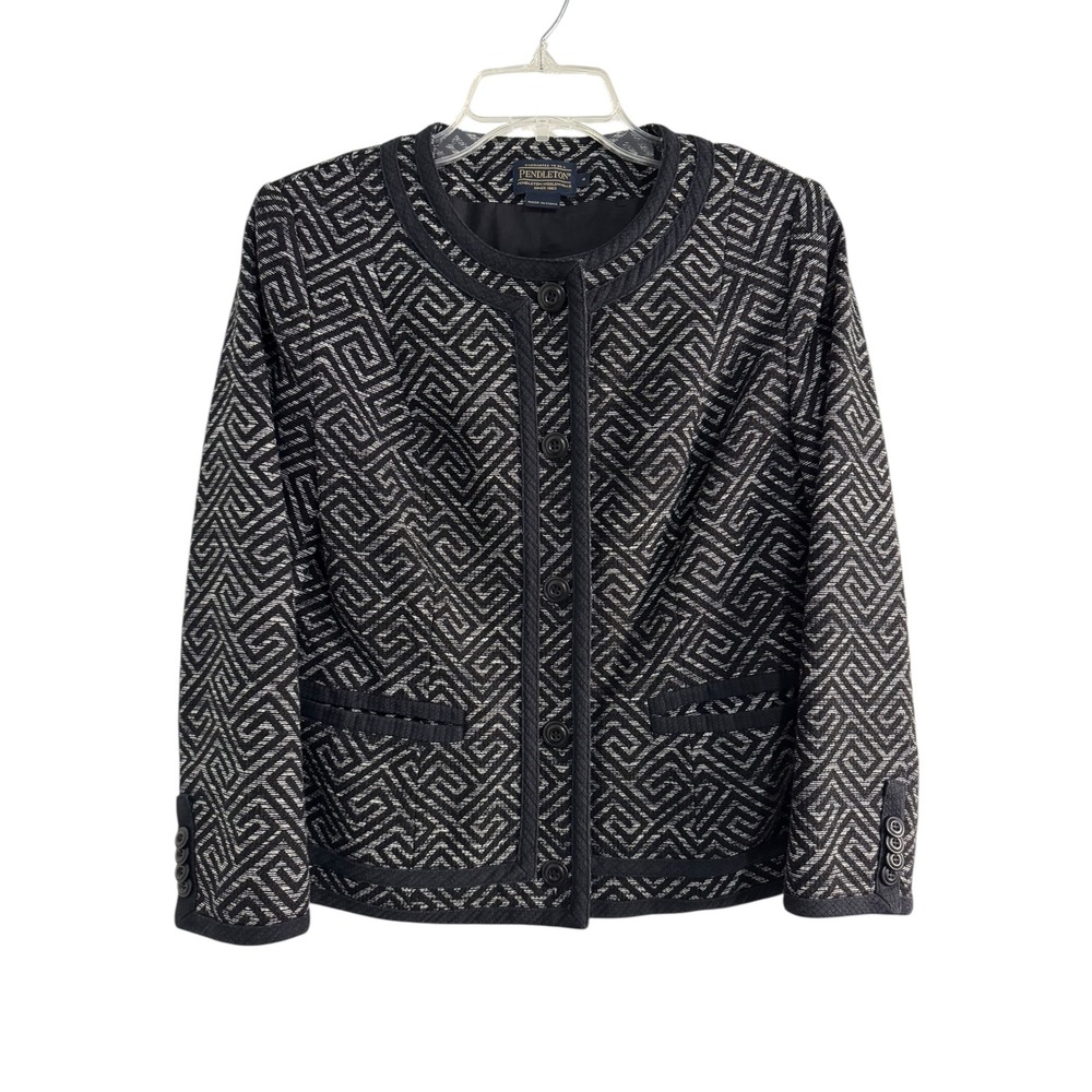 Pendleton Women's Size 4 Black Geometric Button Up Jacket Blazer‎